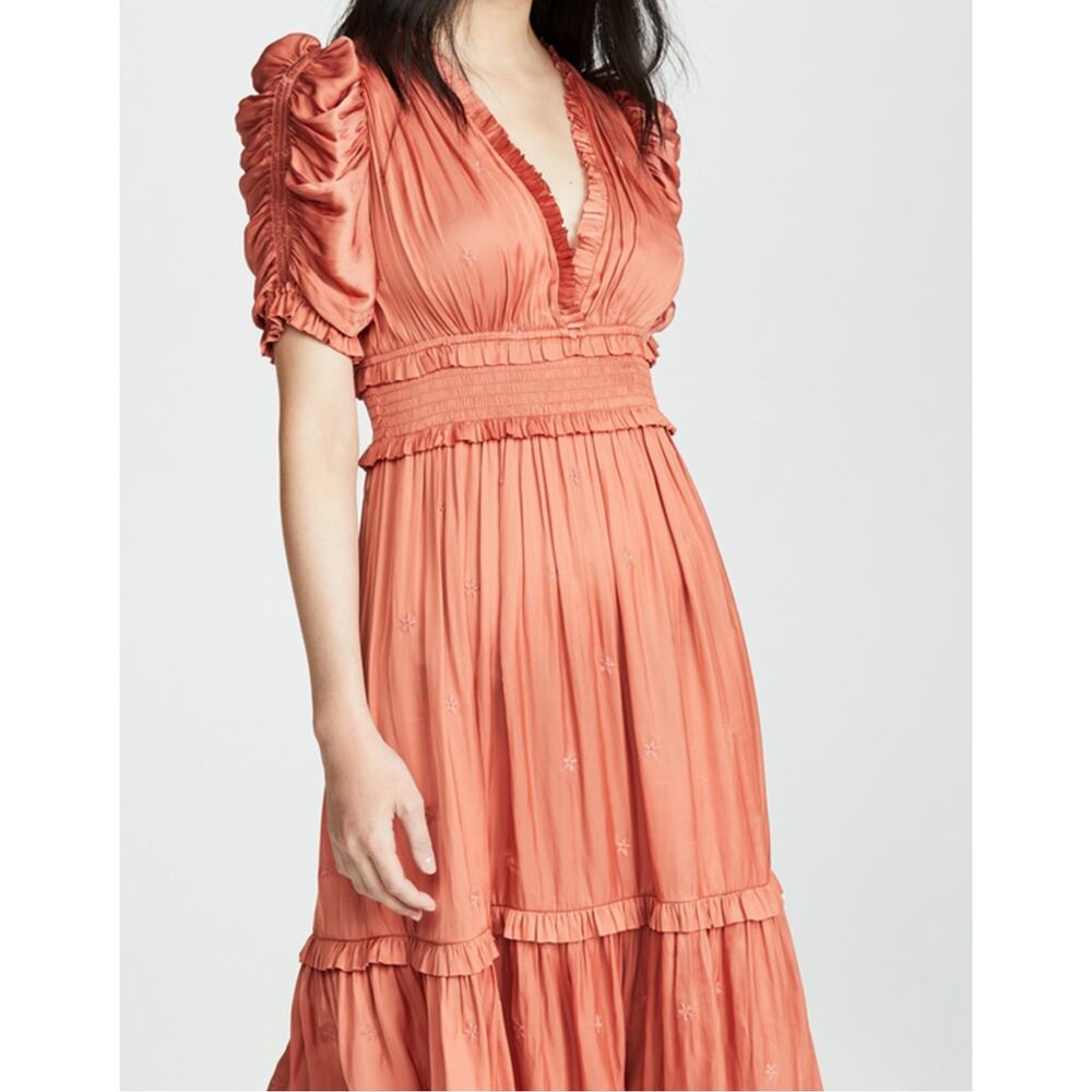 Ulla Johnson Red Pink Floral Maya Maxi Dress Women Sateen Boho 4 - G007